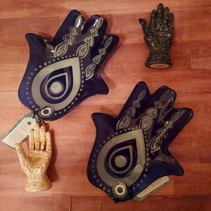 🧿Hamsa Hand Evil Eye Hand Painted Glass Bowl Plate Dish Jewelry Display Piece🧿